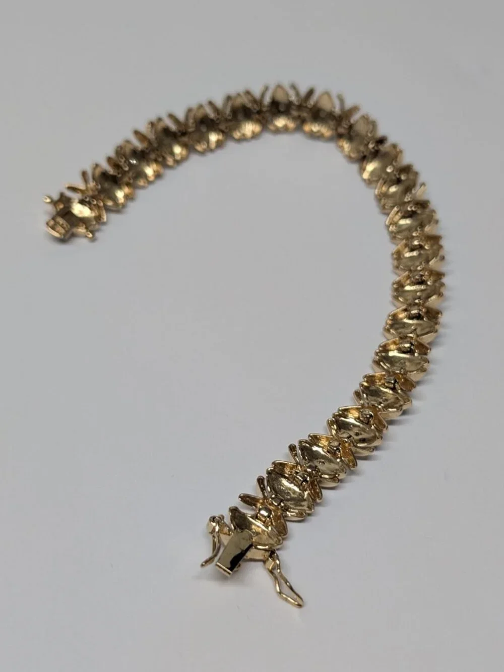 Sterling Silver Diamond XO Link Gold Plated Tennis Bracelet 7.5 Inches